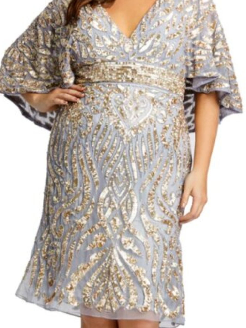 NWT MacDuggal Style 5191 Platinum and Gold Sequin Embellished Formal Dress